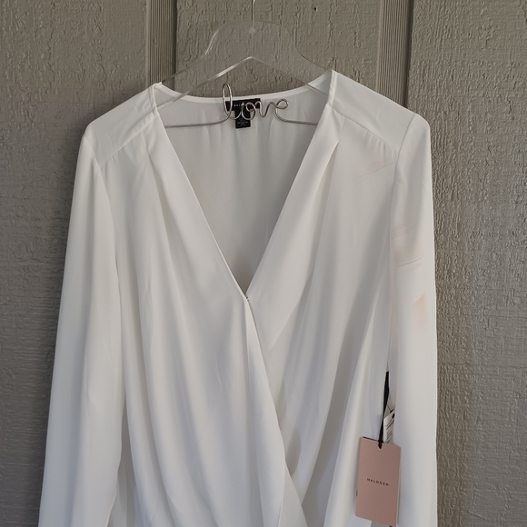 Halogen Cross Front Blouse Long Sleeve Color Ivory Cloud Size XXL - Picture 2 of 14